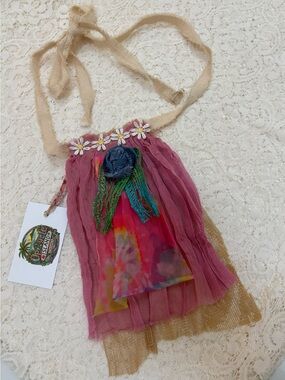 Artisan Pink Multicolor Boho Flower Jabot Collar